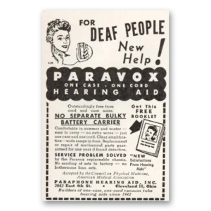 1946 Paravox Hearing Aid Print Ad | Deaf People
