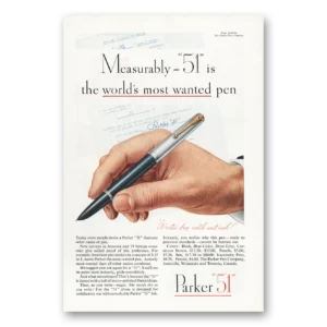 1946 Parker 51 Pen Print Ad | Writes Dry