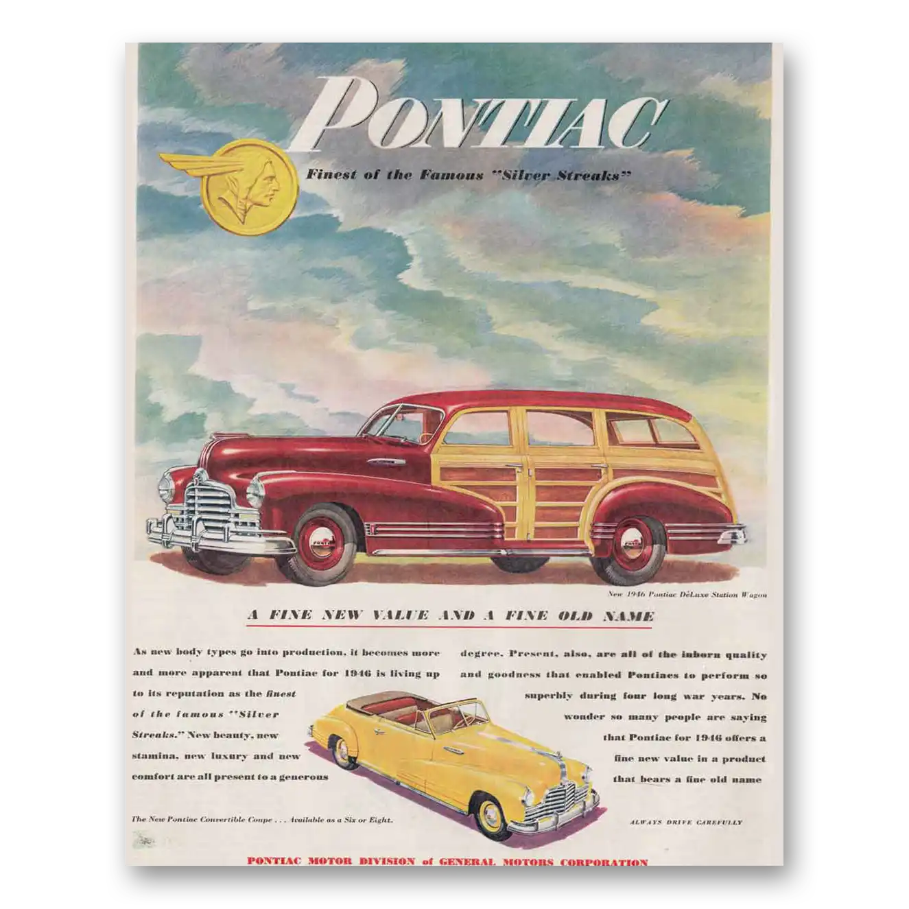 1946 Pontiac Station Wagon Print Ad | Silver Streaks