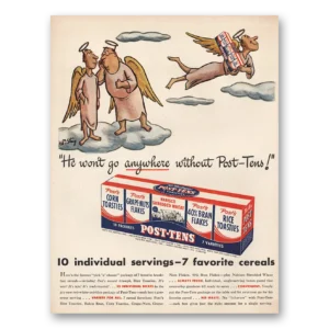1946 Post Tens Cereal Print Ad | Go Anywhere Without
