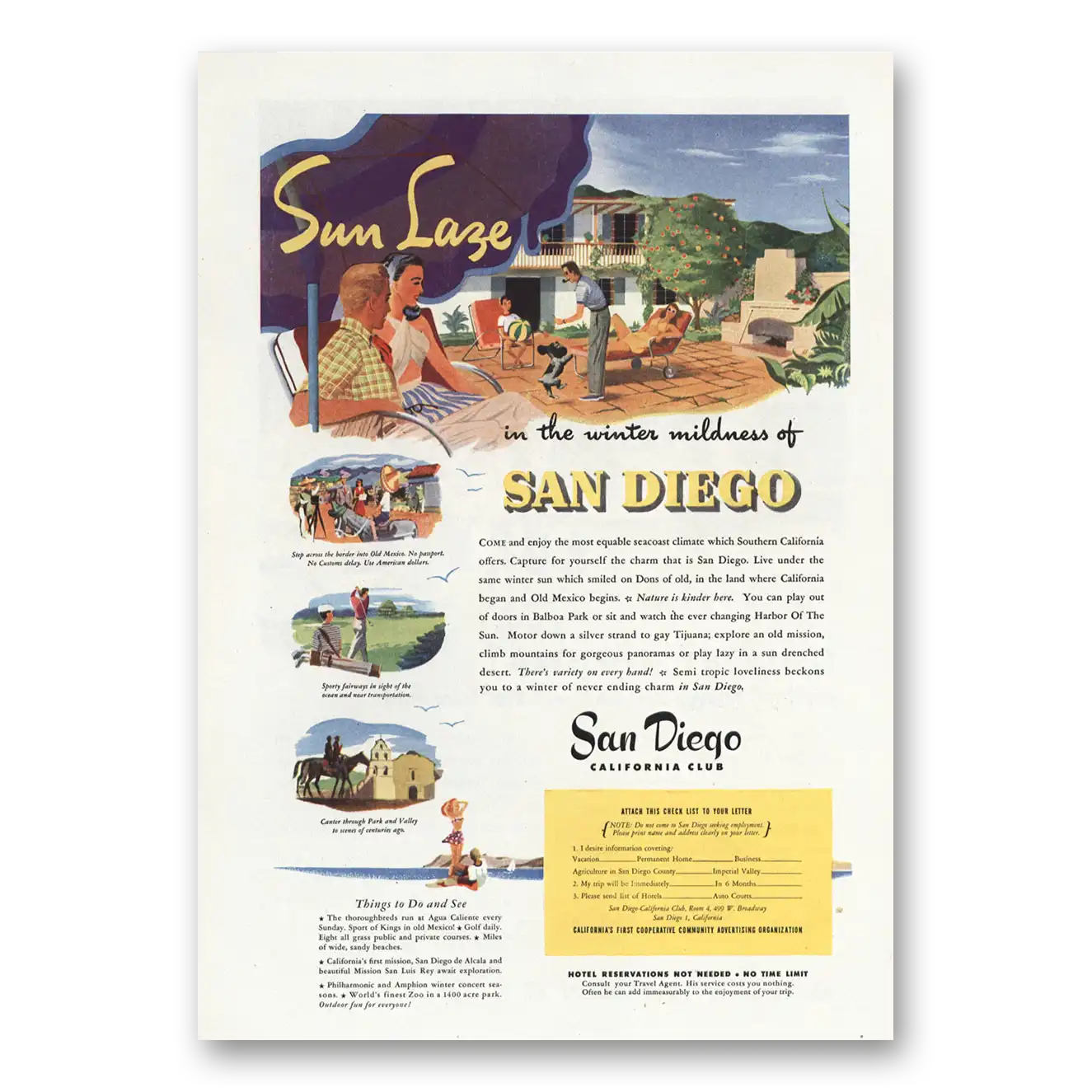 1946 San Diego California Print Ad | Sun Laze
