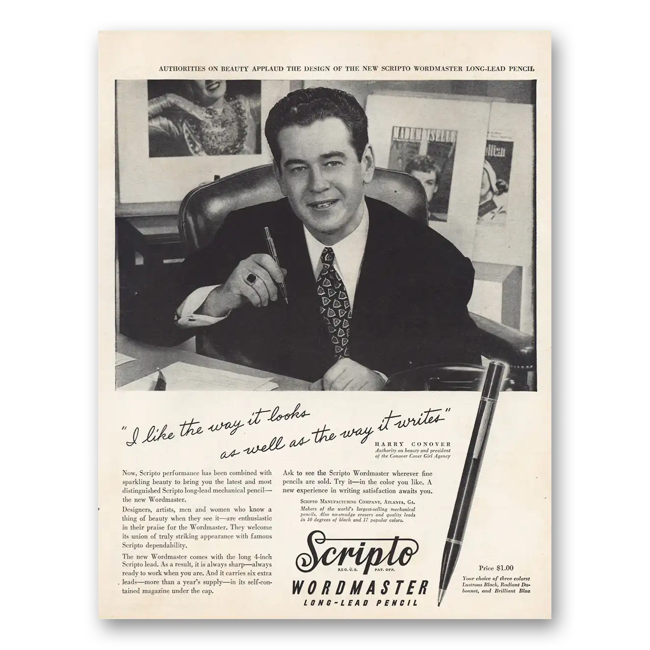 1946 Scripto Pencils Print Ad | Wordmaster Pencil