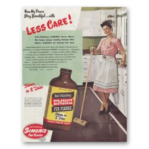 1946 Simoniz Floor Wax Print Ad | Less Care