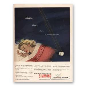 1946 Simmons Electronic Blanket Print Ad | Never Slept