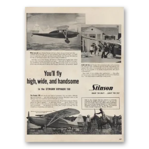 1946 Stinson Voyager 150 Airplane Print Ad | Fly High Wide