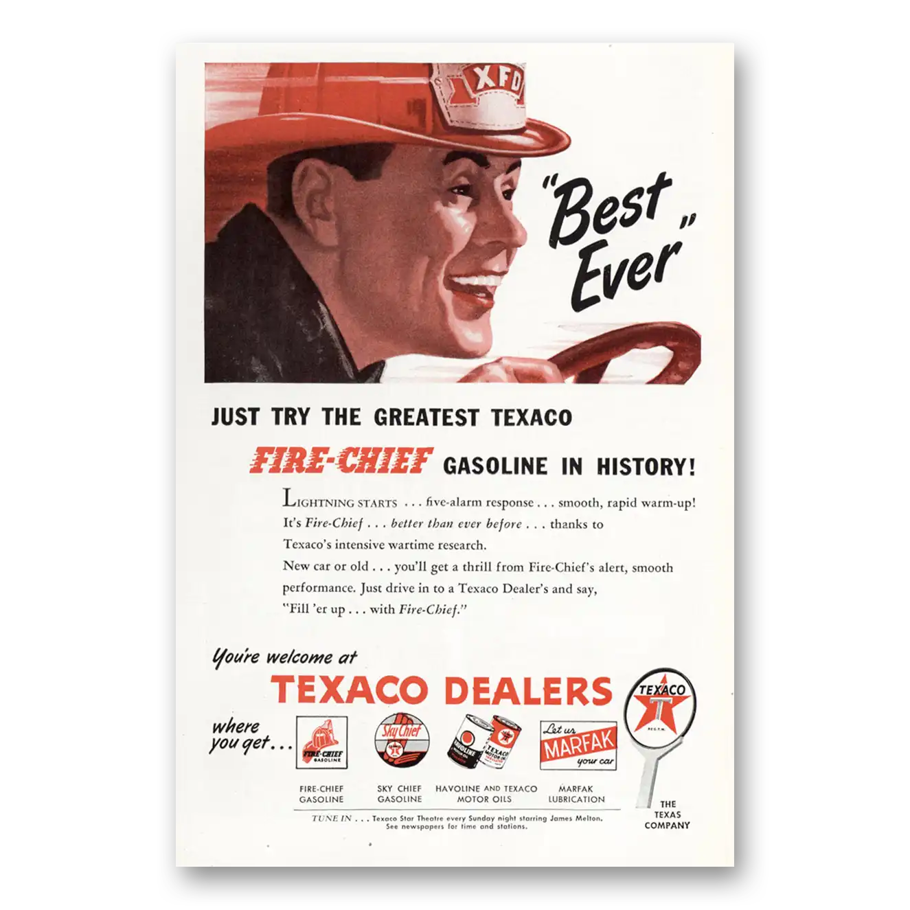 1946 Texaco Fire Chief Gasoline Print Ad | Best Ever