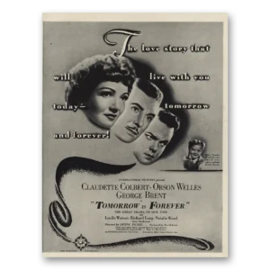 1946 Tomorrow Is Forever Movie Promo Print Ad | Claudette Colbert