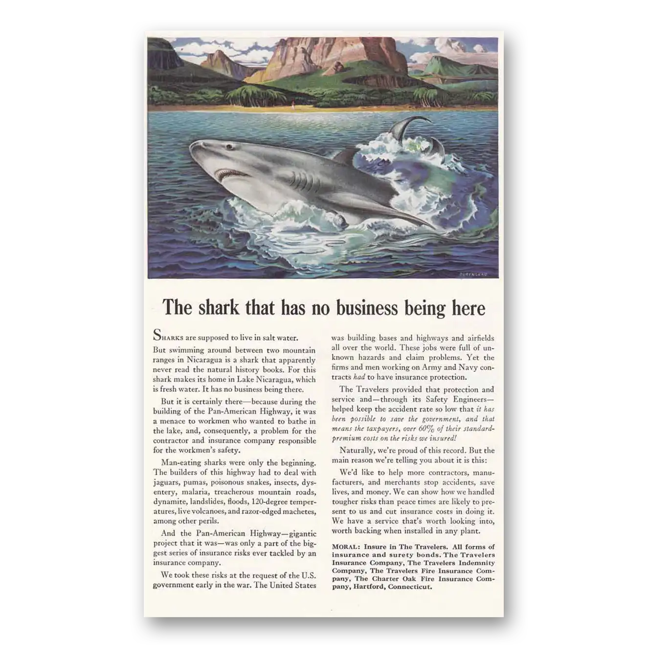 1946 Travelers Insurance Print Ad | Shark