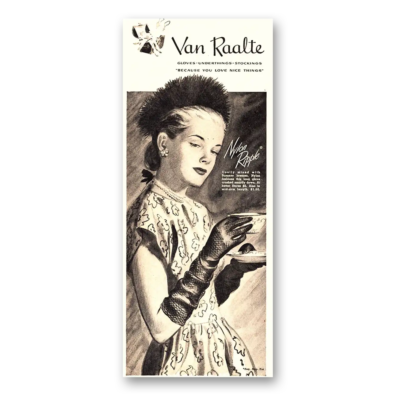 1946 Van Raalte Gloves Print Ad | Underthings