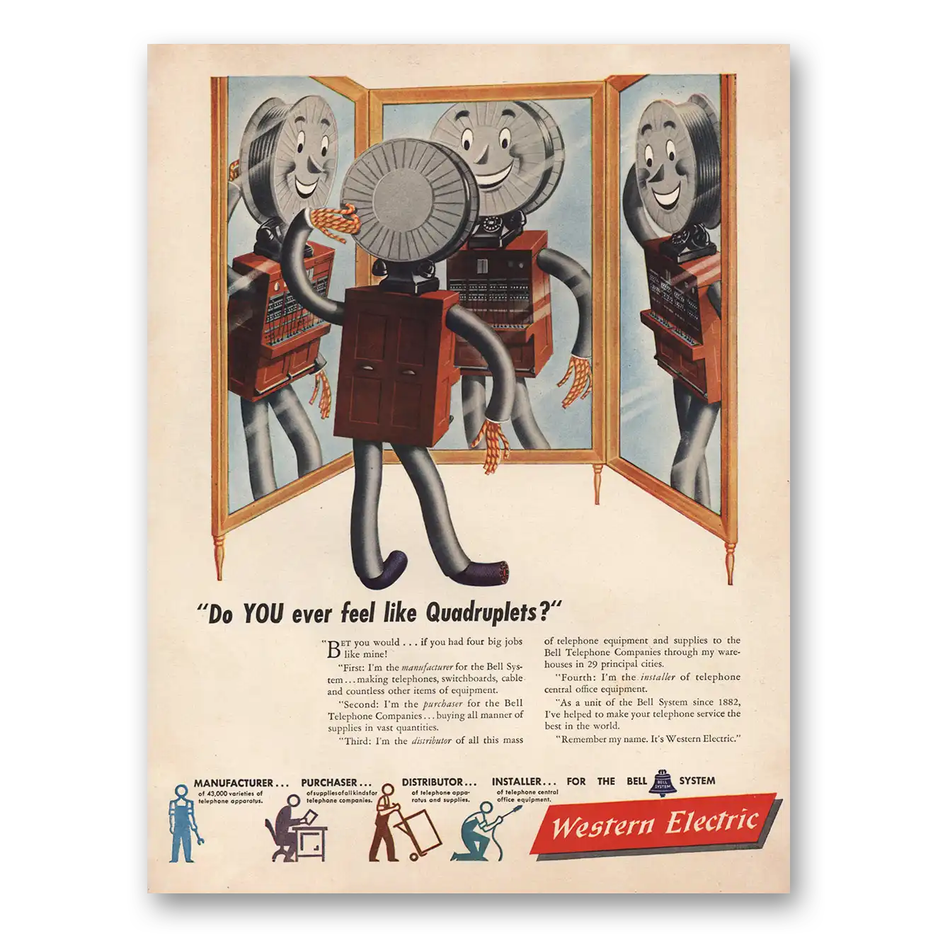 1946 Western Electric Print Ad | Quadruplets