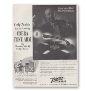 1946 Zenith Radio Print Ad | Cobra Tone Arm
