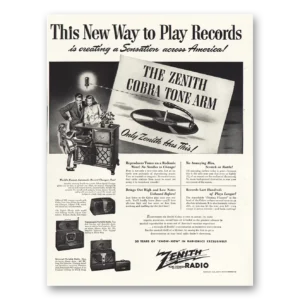 1946 Zenith Radio Print Ad | Cobra Tone Arm