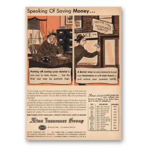 1947 Aetna Insurance Print Ad | Speaking Saving Money