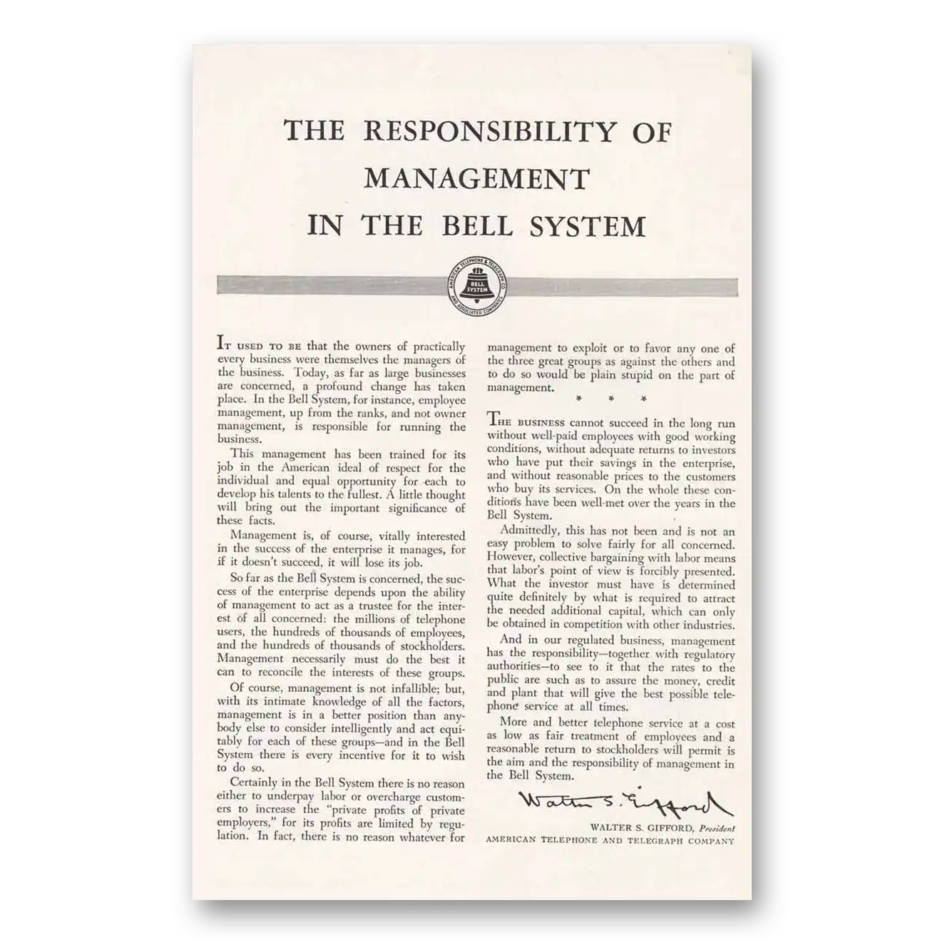 1947 Bell Telephone Print Ad | Responsibility