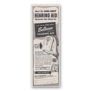 1947 Beltone Hearing Aid Print Ad | One Unit
