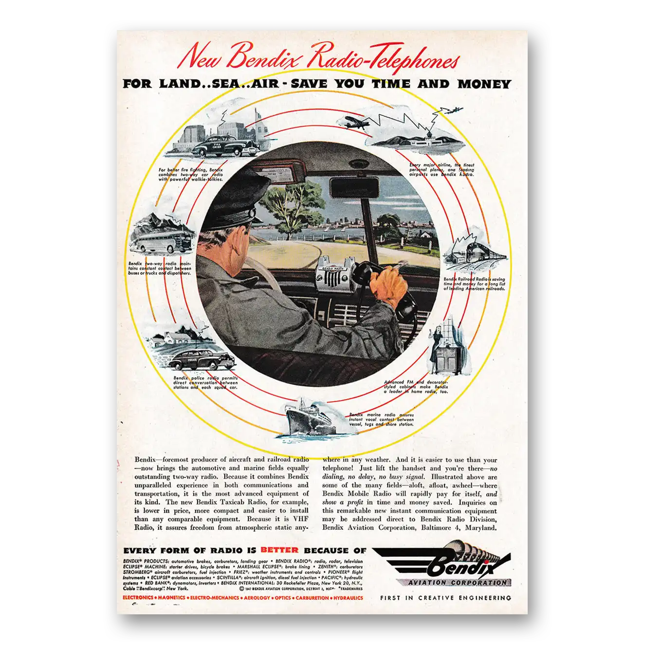 1947 Bendix Aviation Print Ad | Sea Air Police