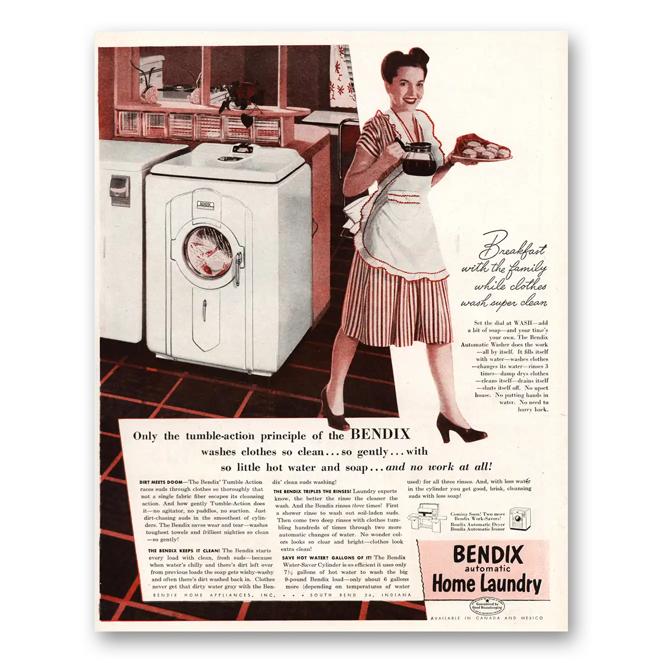 1947 Bendix Home Laundry Print Ad | Breakfast