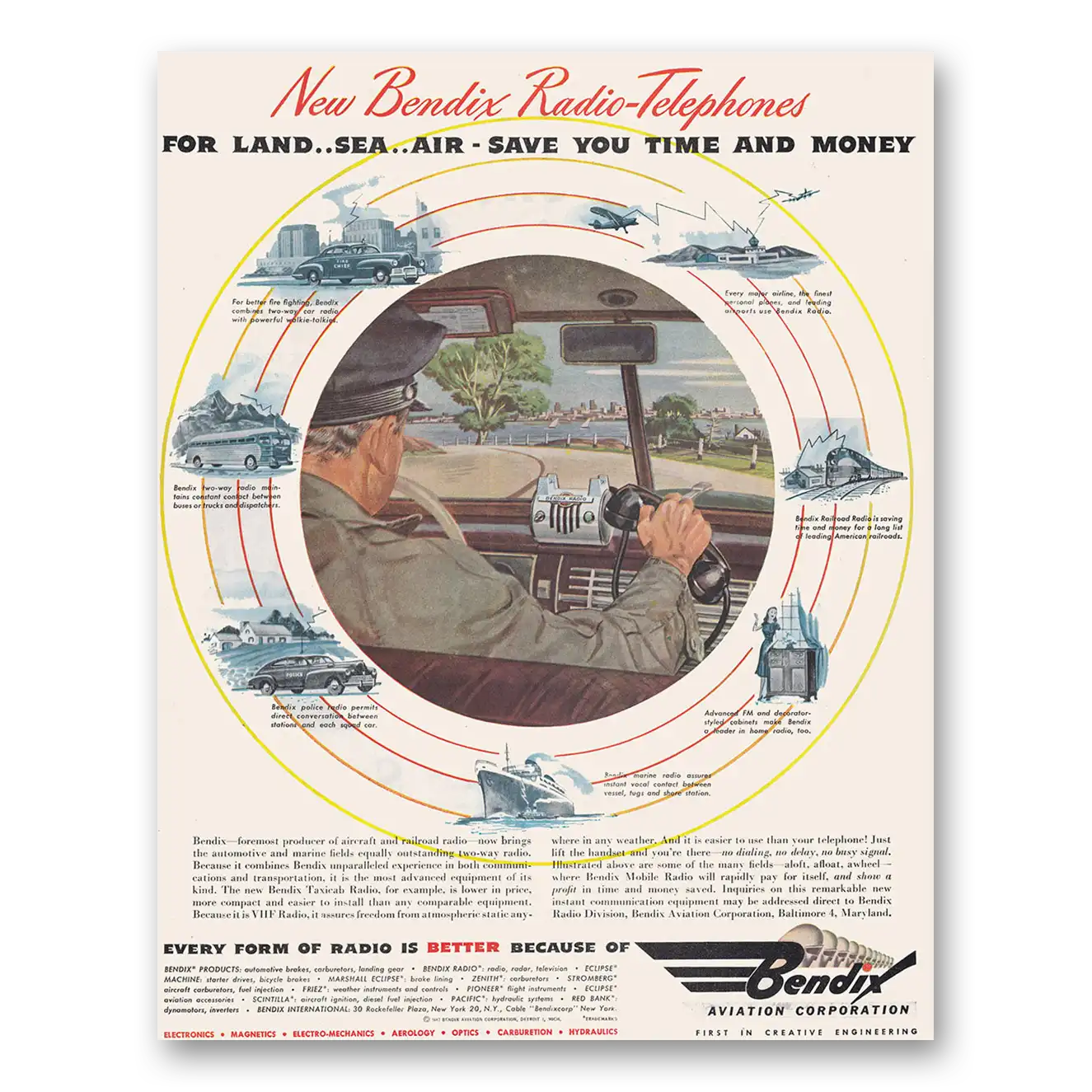1947 Bendix Aviation Print Ad | Radio Telephones