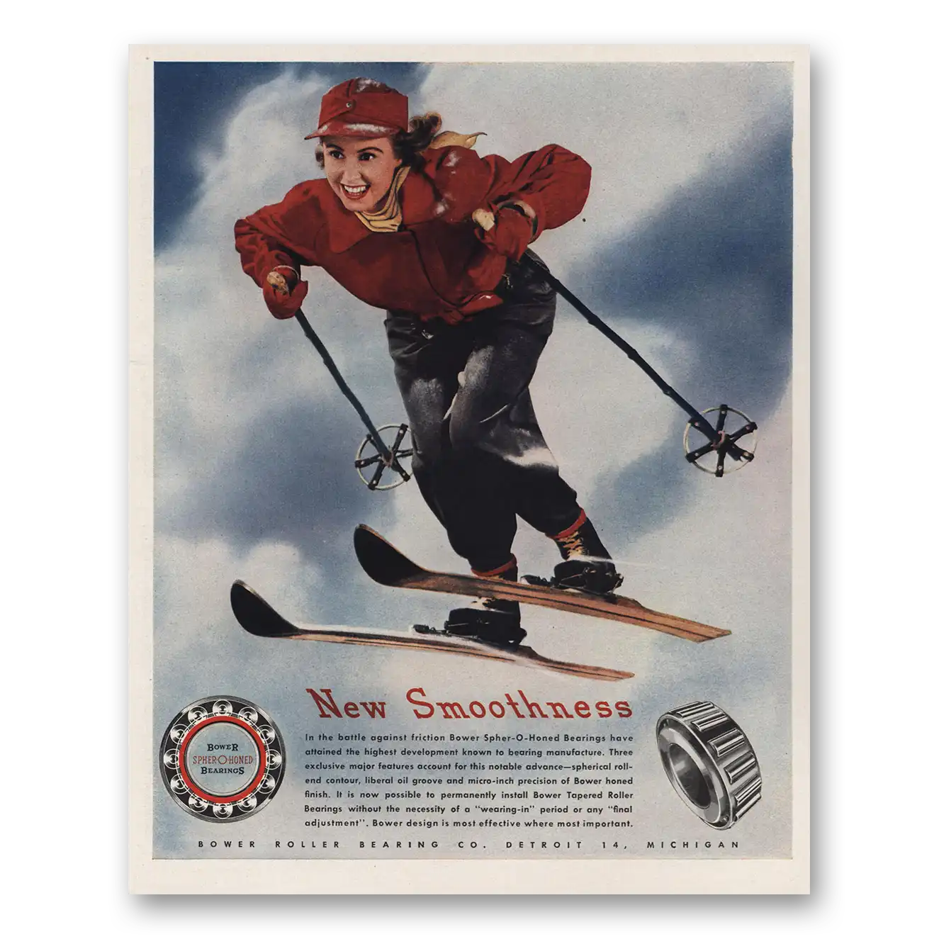 1947 Bower Roller Bearings Print Ad | New Smoothness