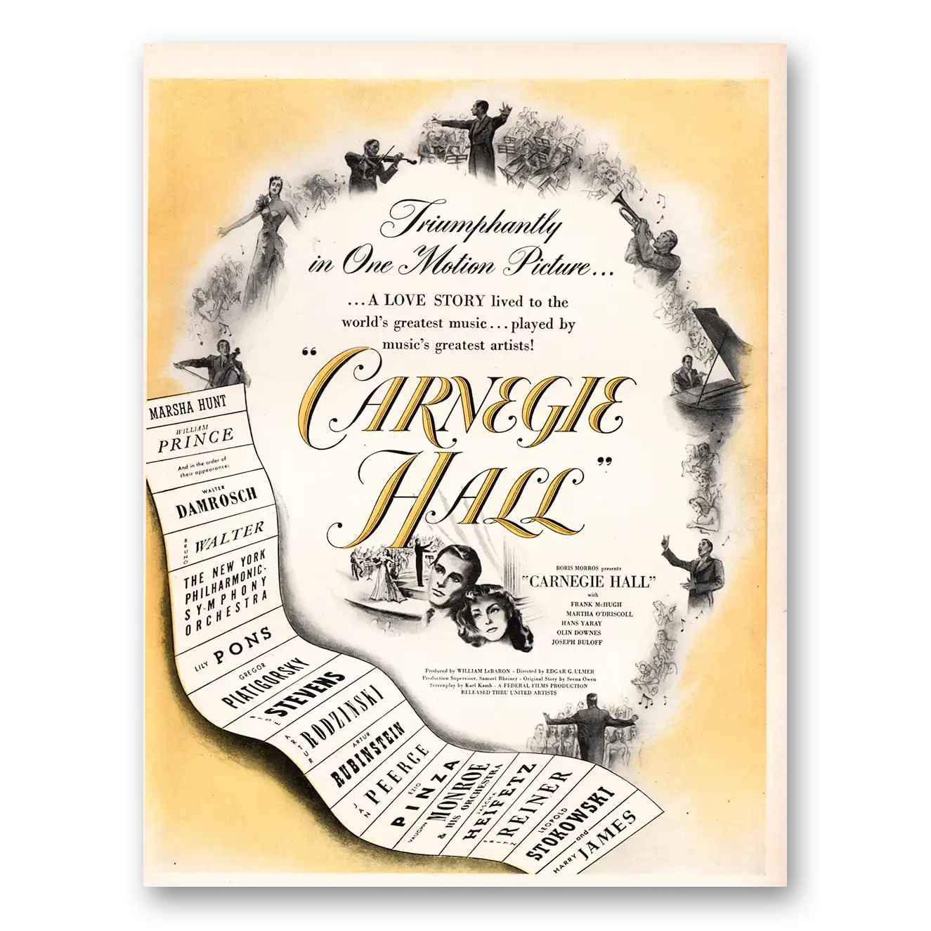 1947 Carnegie Hall Movie Promo Print Ad | Love Story Lived