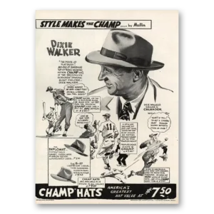 1947 Champ Hats Print Ad | Dixie Walker