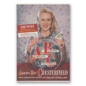 1947 Chesterfield Cigarettes Print Ad | Virginia Mayo