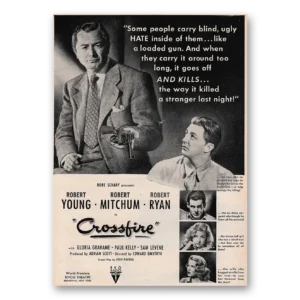 1947 Crossfire Movie Promo Print Ad | Robert Young