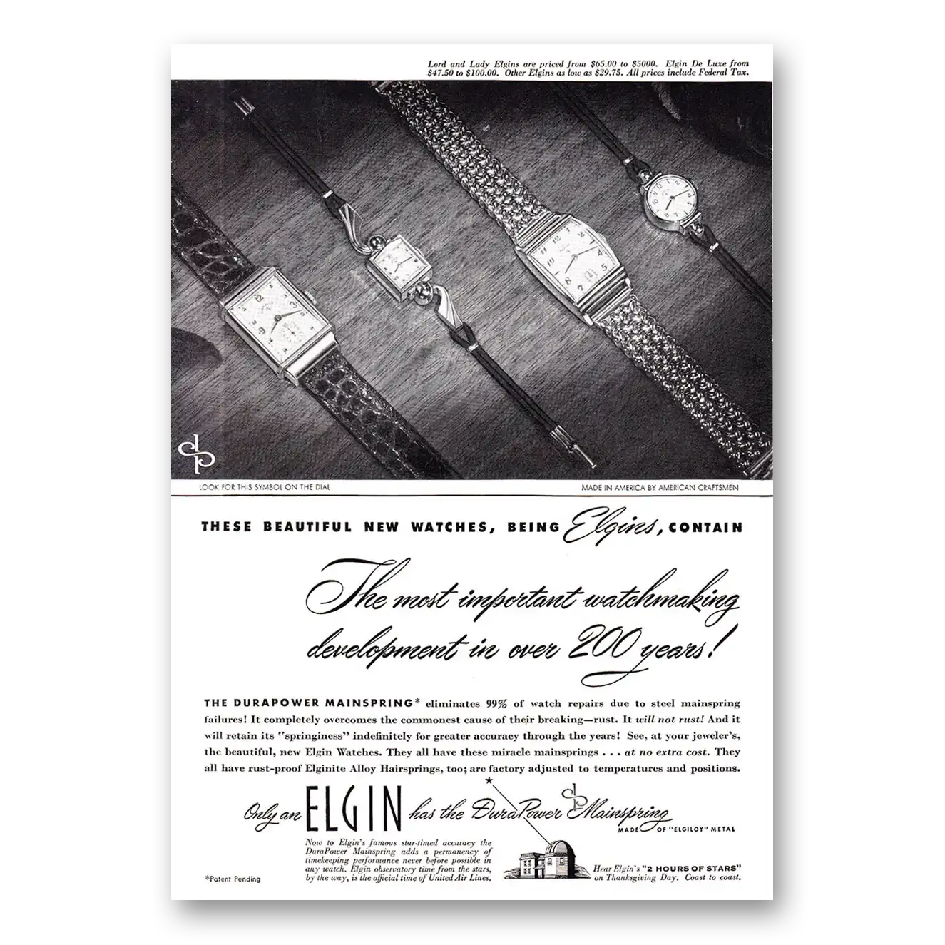 1947 Elgin Watch Print Ad | Beautiful New Watches