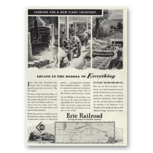 1947 Erie Railroad Print Ad | Locate Middle Of Everything