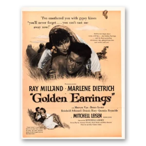 1947 Golden Earrings Movie Promo Print Ad | Ray Milland