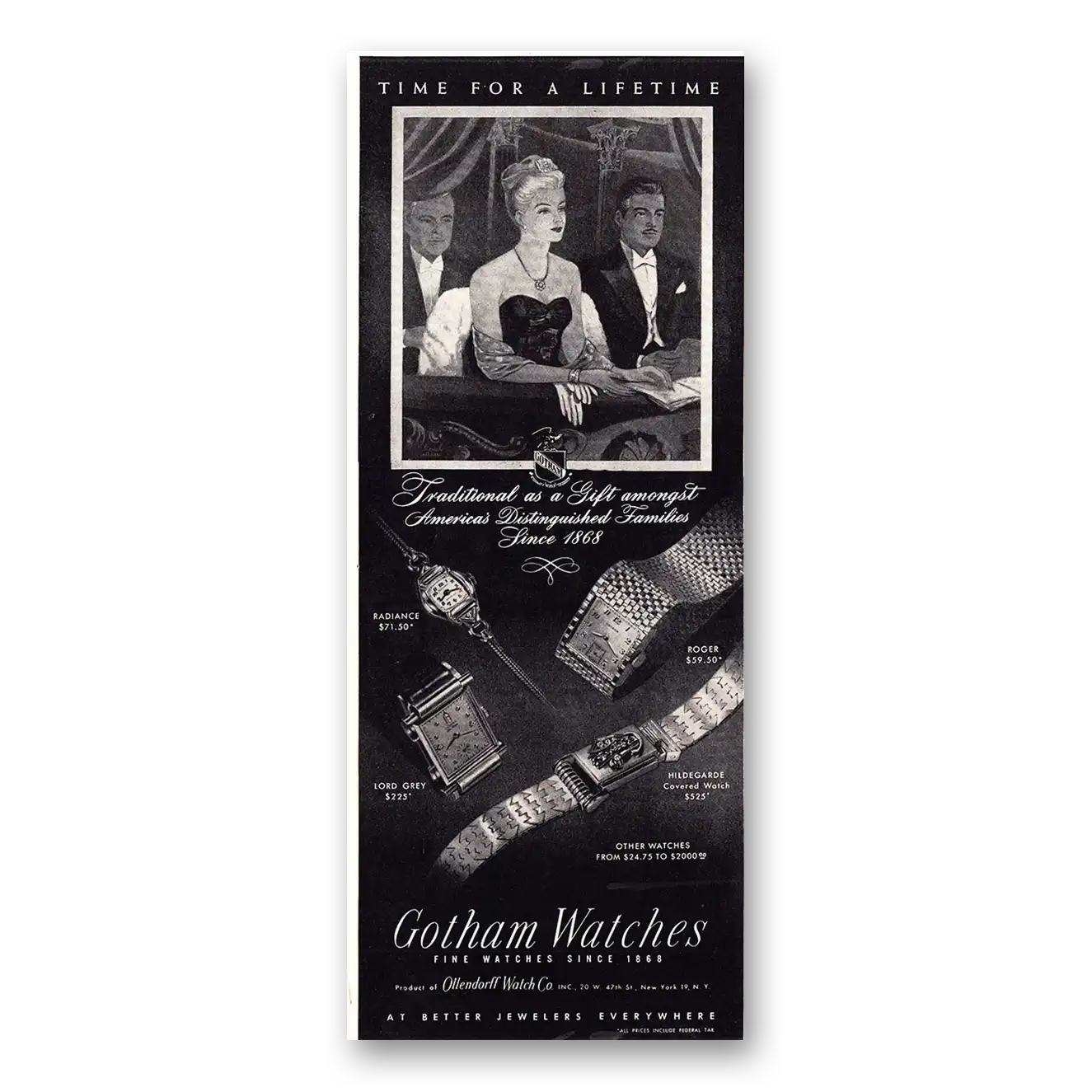1947 Gotham Watches Print Ad | Time Lifetime