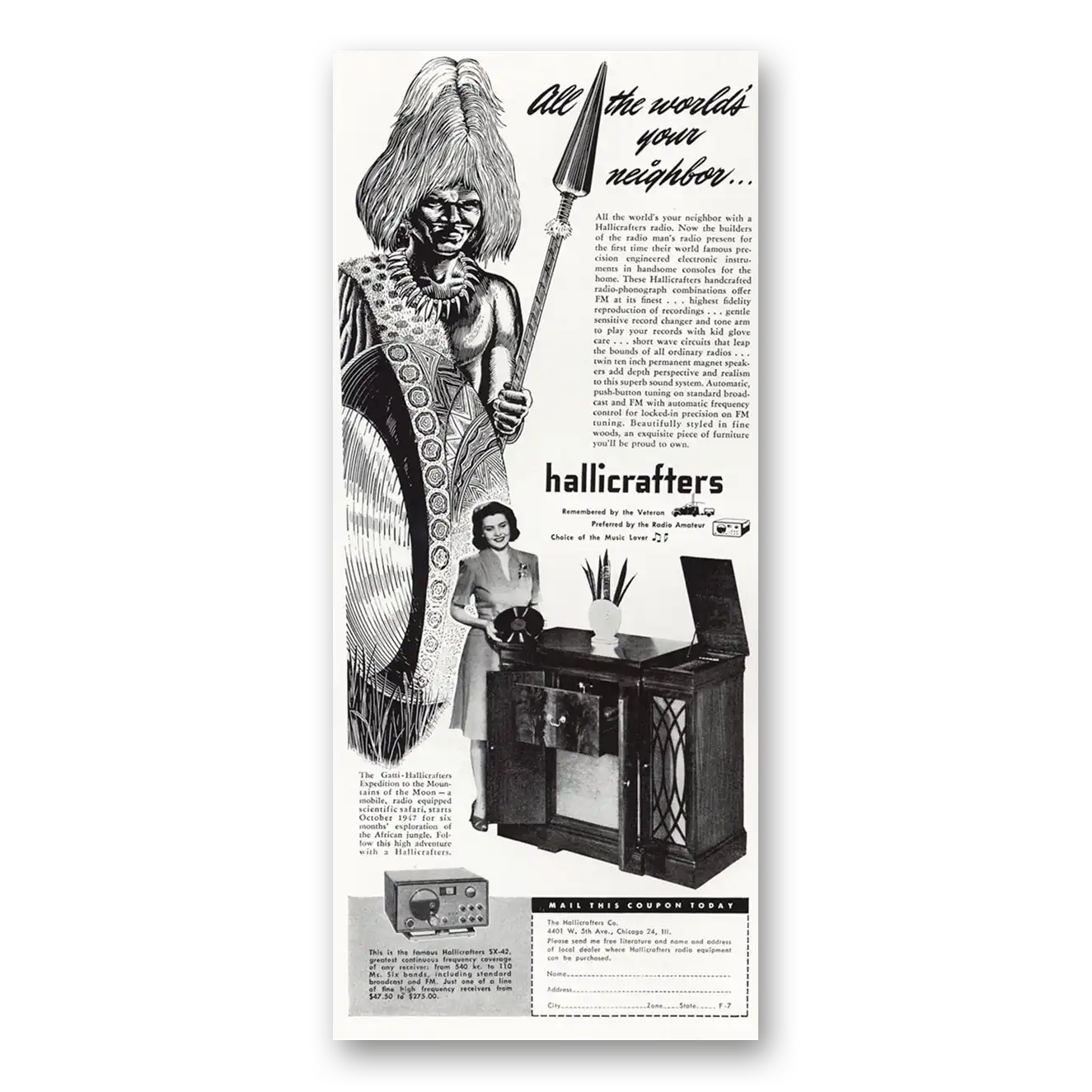 1947 Hallicrafters Print Ad | Your Neighbor
