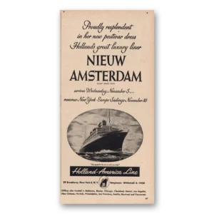 1947 Holland America Line Print Ad | Nieuw Amsterdam