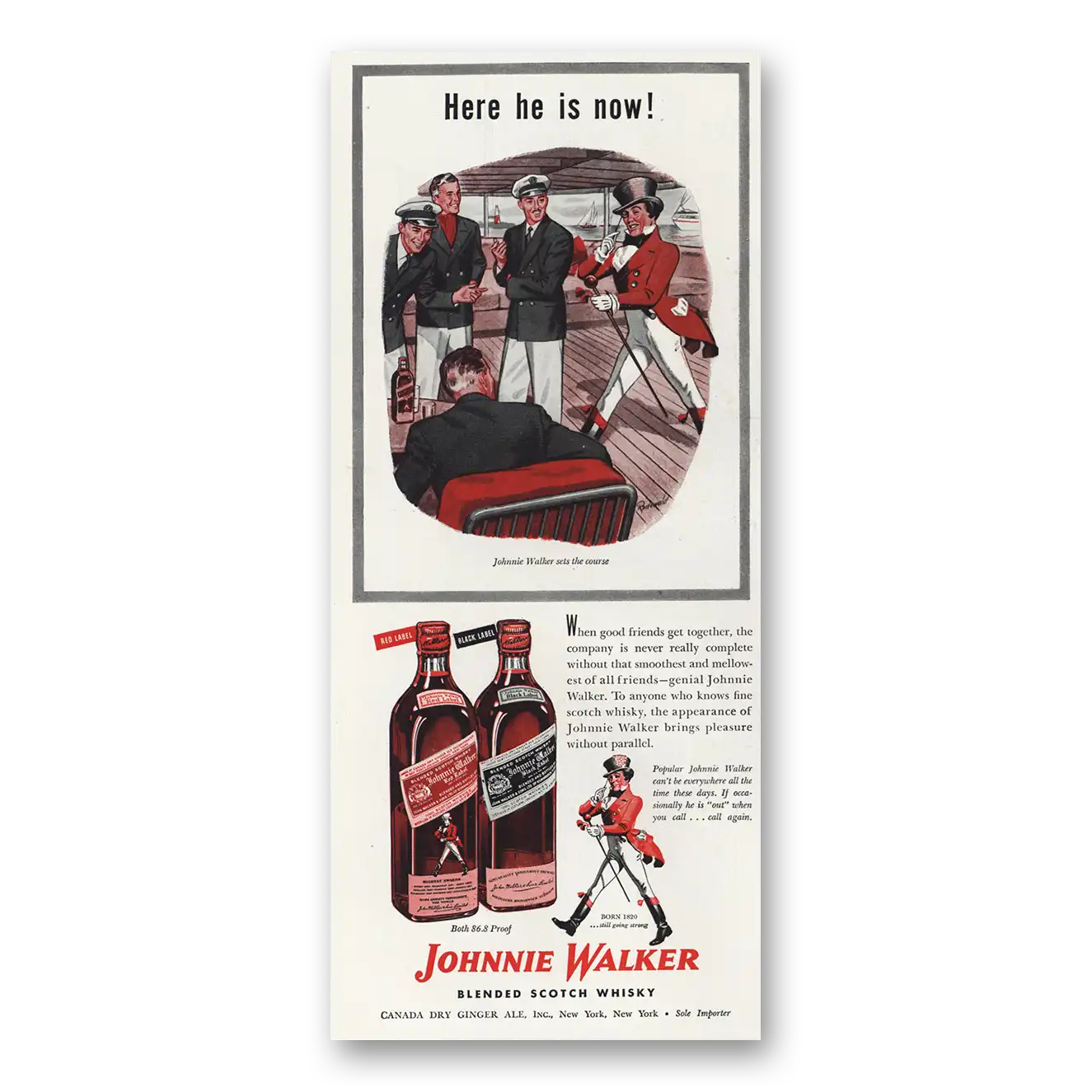 1947 Johnnie Walker Print Ad | Here He Is