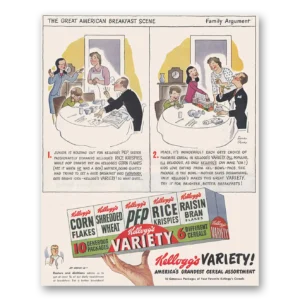 1947 Kelloggs Cereals Print Ad | Family Argument