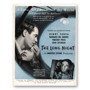 1947 The Long Night Movie Promo Print Ad | Henry Fonda