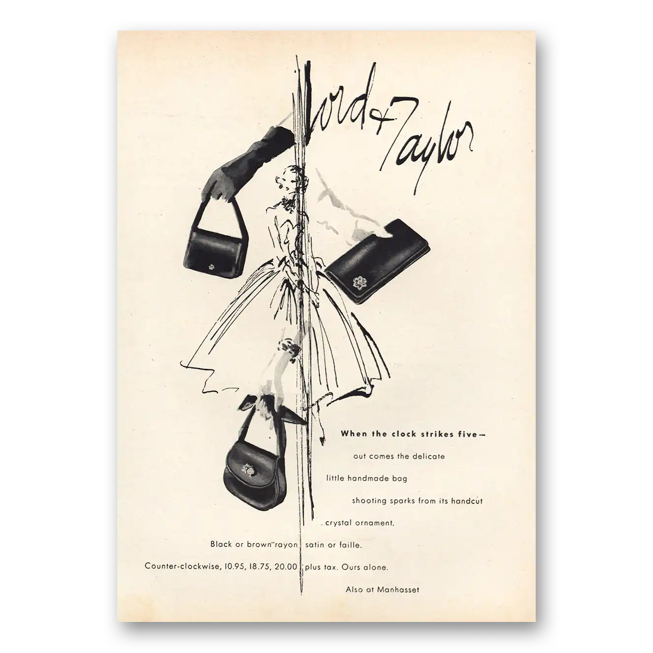 1947 Lord & Taylor Print Ad | Clock Strikes Five