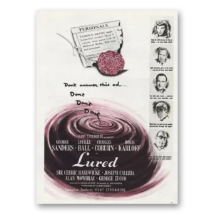 1947 Lured Movie Promo Print Ad | George Sanders