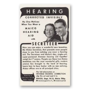 1947 Maico Hearing Aid Print Ad | Secreteer
