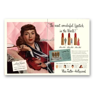 1947 Max Factor Lipstick Print Ad | Lana Turner