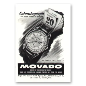 1947 Movado Watch Print Ad | Month To Second