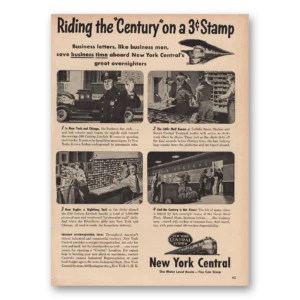 1947 New York Central Print Ad | Riding Century On Stamp