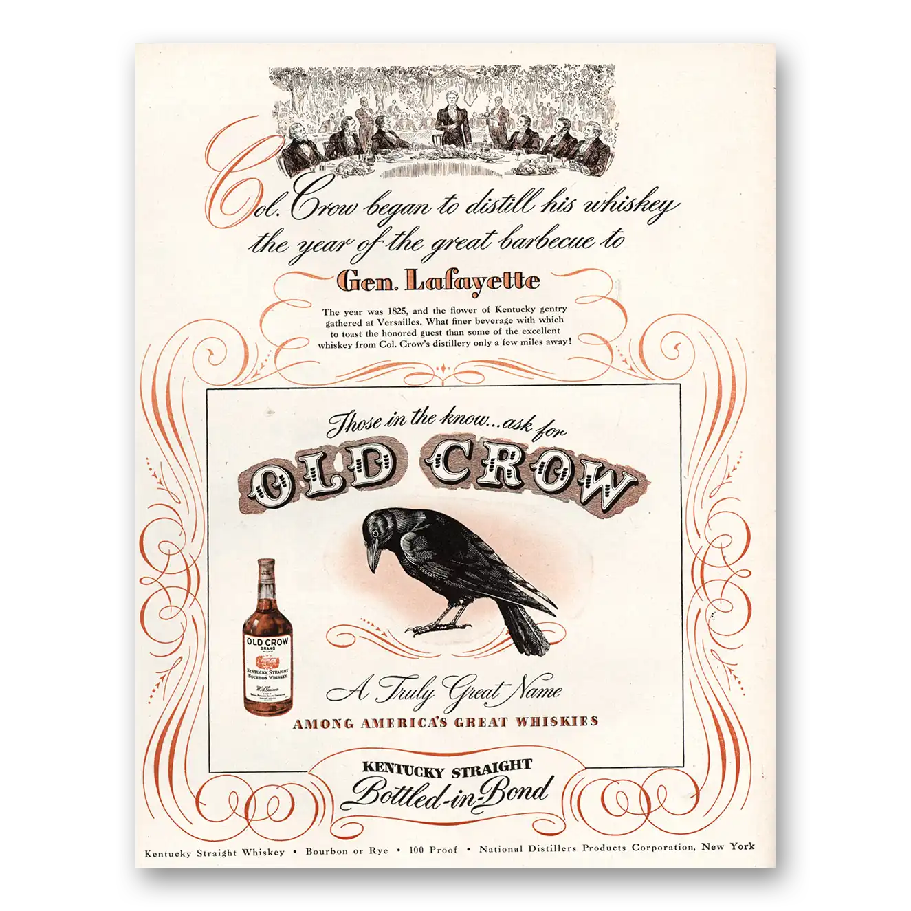 1947 Old Crow Whiskey Print Ad | Gen Lafayette