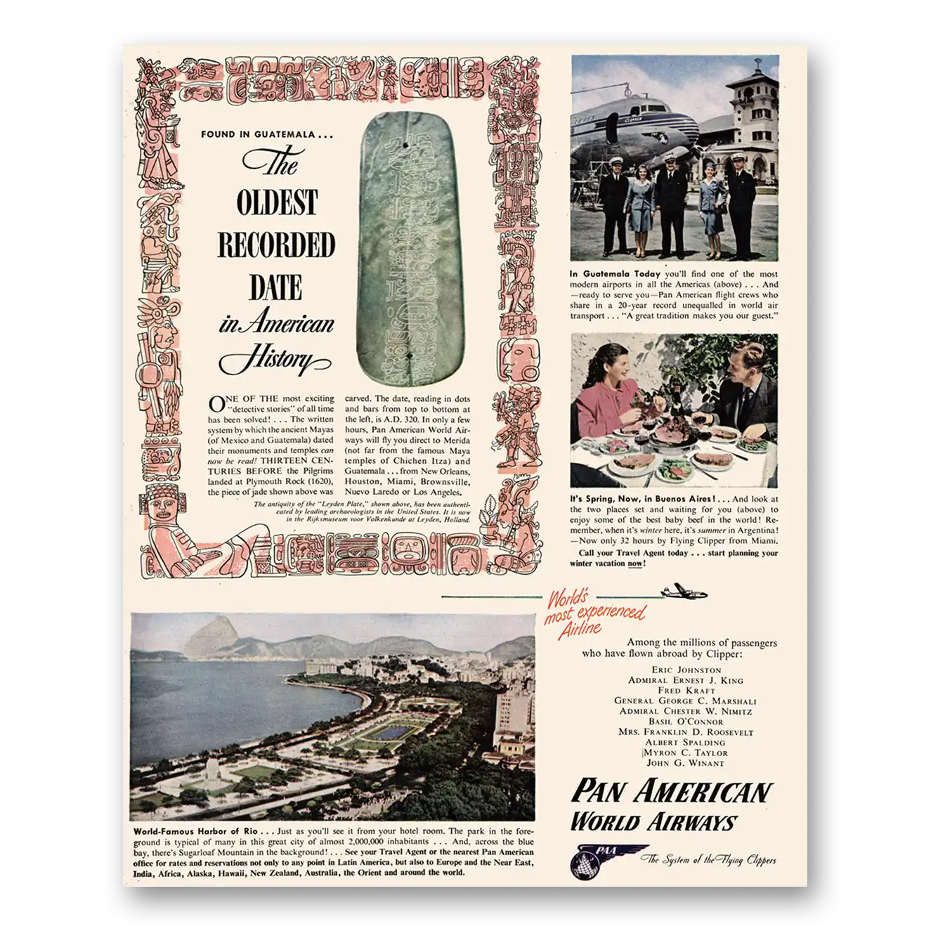 1947 Pan Am Print Ad | Recorded Date