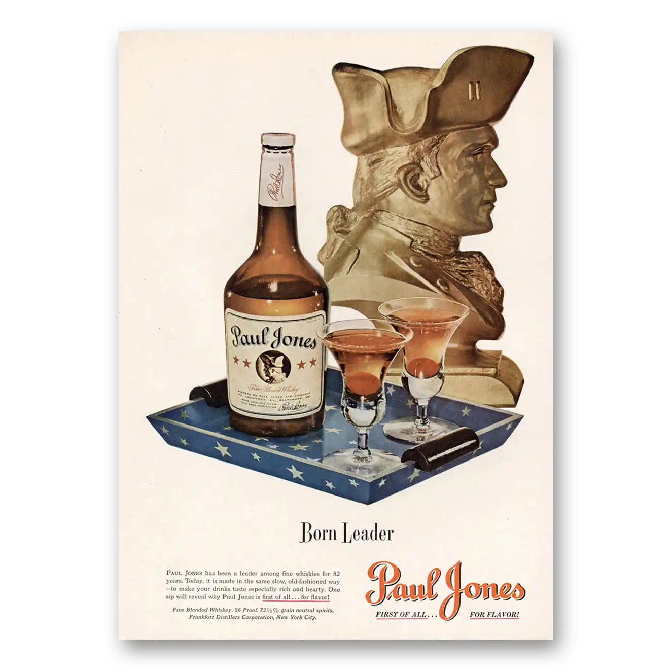 1947 Paul Jones Whiskey Print Ad | Born Leader