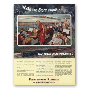 1947 Pennsylvania Railroad Print Ad | Storm Rages