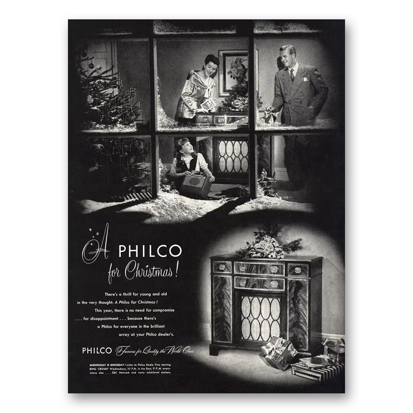1947 Philco Radio Print Ad | Christmas Thrill