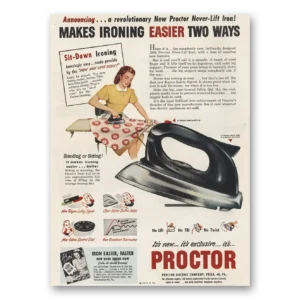 1947 Proctor Iron Print Ad | Ironing Easier