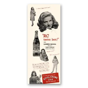 1947 Royal Crown Cola Print Ad | Lauren Bacall