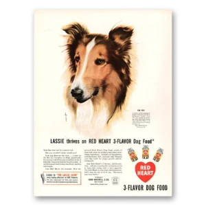 1947 Red Heart Dog Food Print Ad | Lassie Thrives